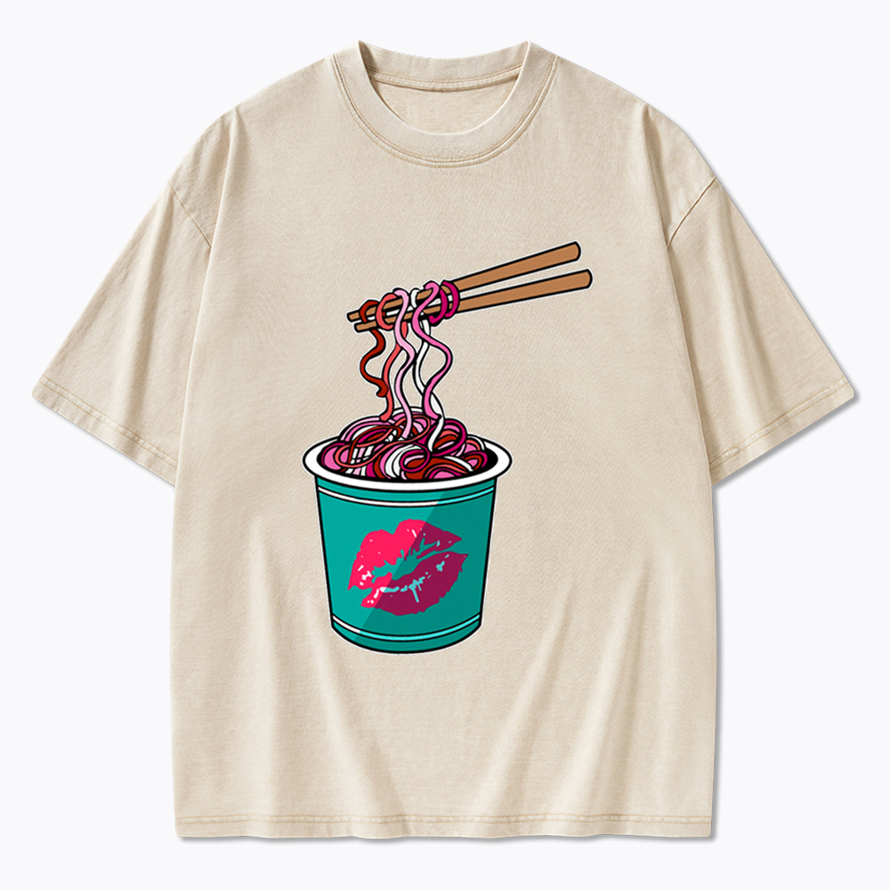 Lipstick Lesbian Noodles Washed T-Shirt