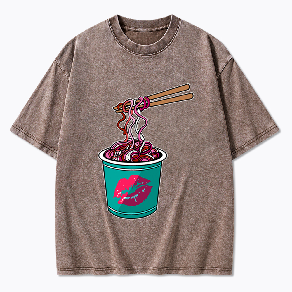 Lipstick Lesbian Noodles Washed T-Shirt