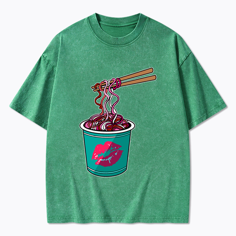 Lipstick Lesbian Noodles Washed T-Shirt