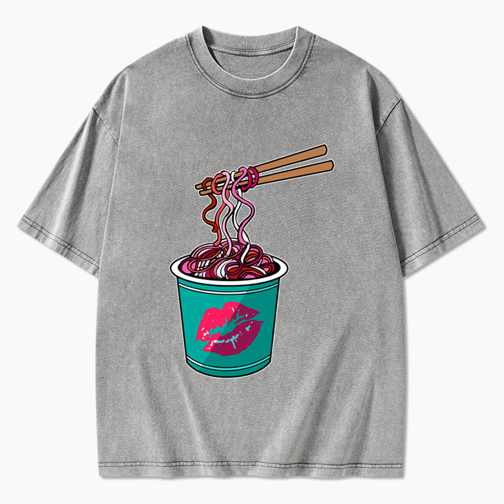 Lipstick Lesbian Noodles Washed T-Shirt