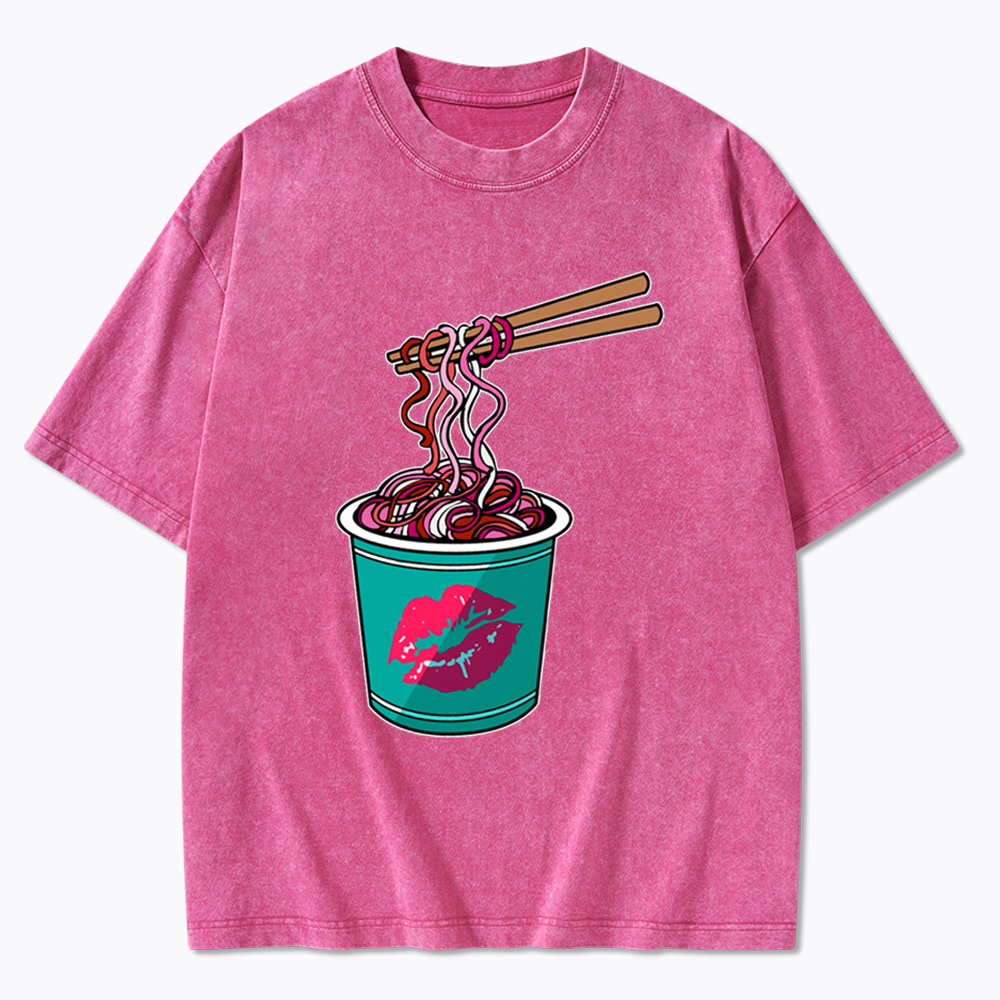 Lipstick Lesbian Noodles Washed T-Shirt
