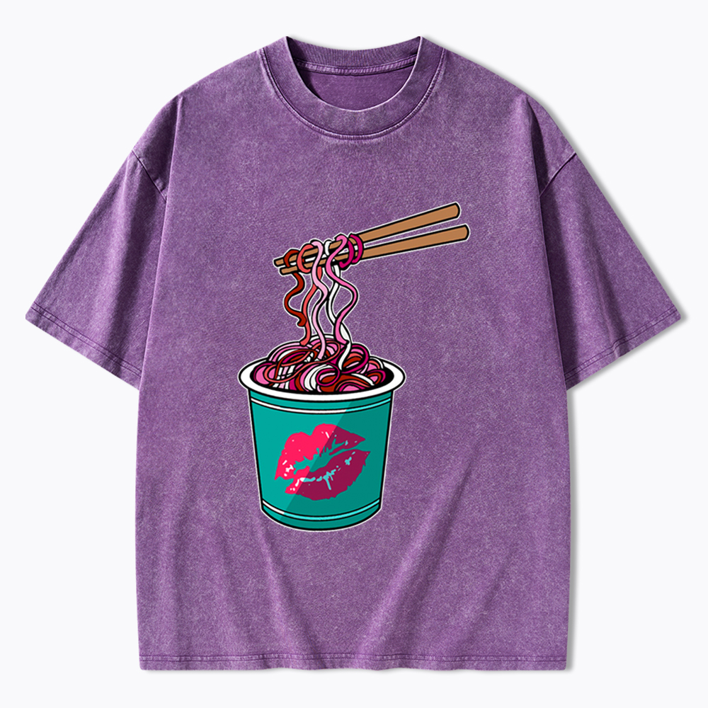 Lipstick Lesbian Noodles Washed T-Shirt