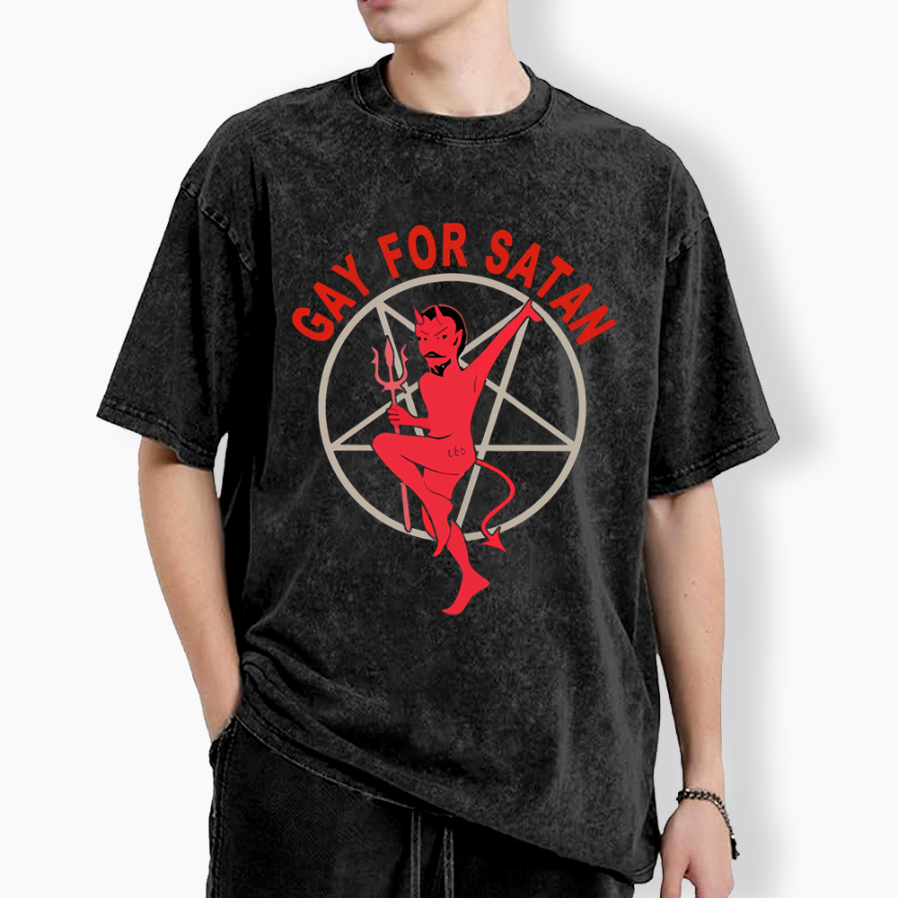 Gay For Satan Washed T-Shirt