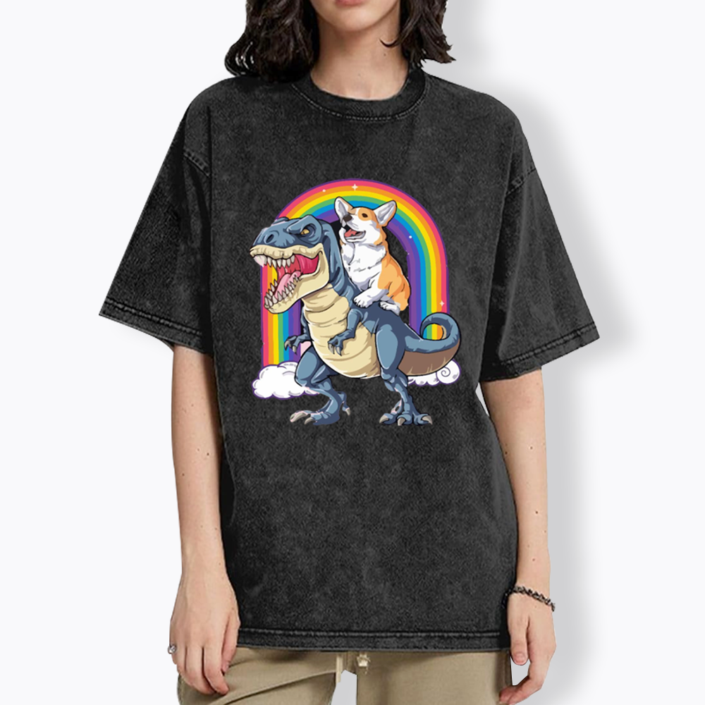 Funny Dinosaur Washed T-Shirt