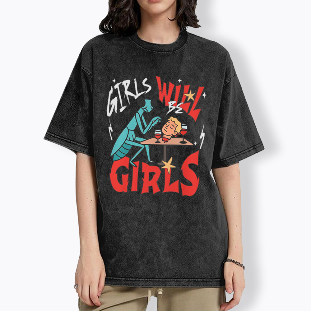 Girls Will Be Girls Praying Mantis Washed T-Shirt