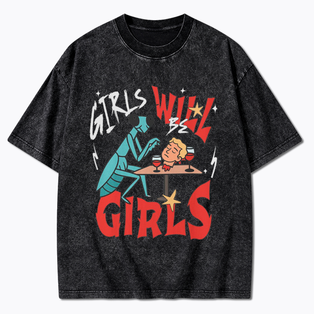 Girls Will Be Girls Praying Mantis Washed T-Shirt