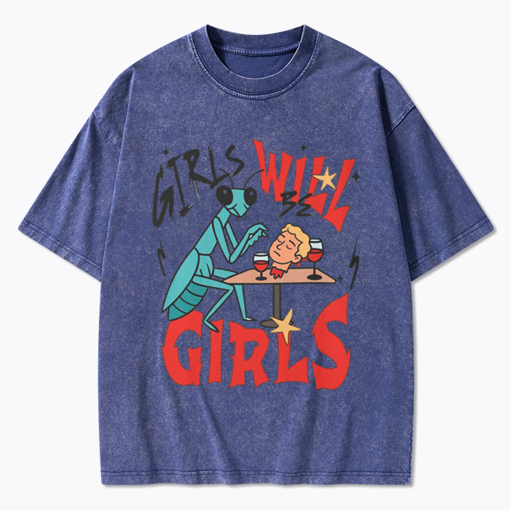 Girls Will Be Girls Praying Mantis Washed T-Shirt
