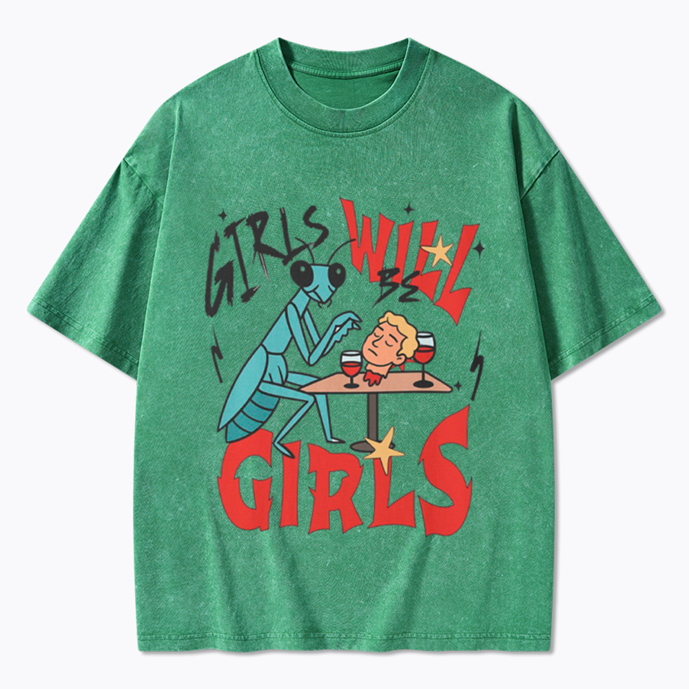 Girls Will Be Girls Praying Mantis Washed T-Shirt