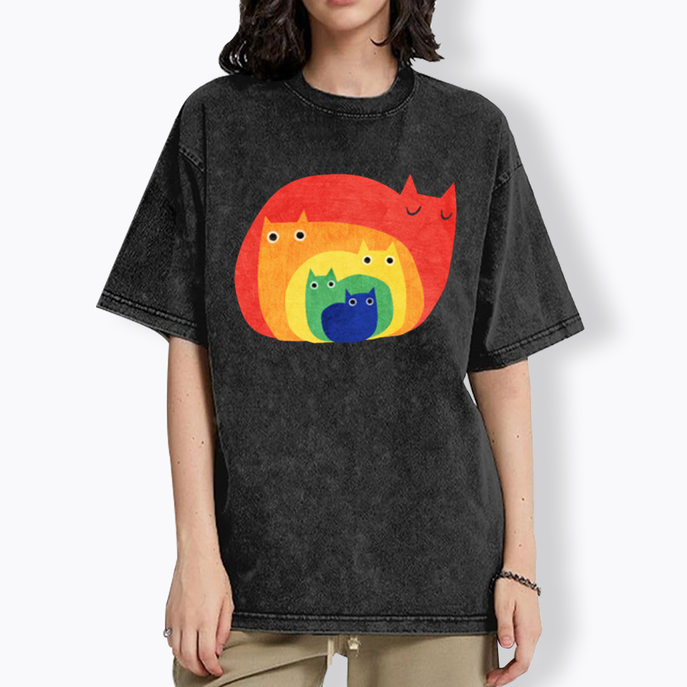 Rainbow Cats Washed T-Shirt