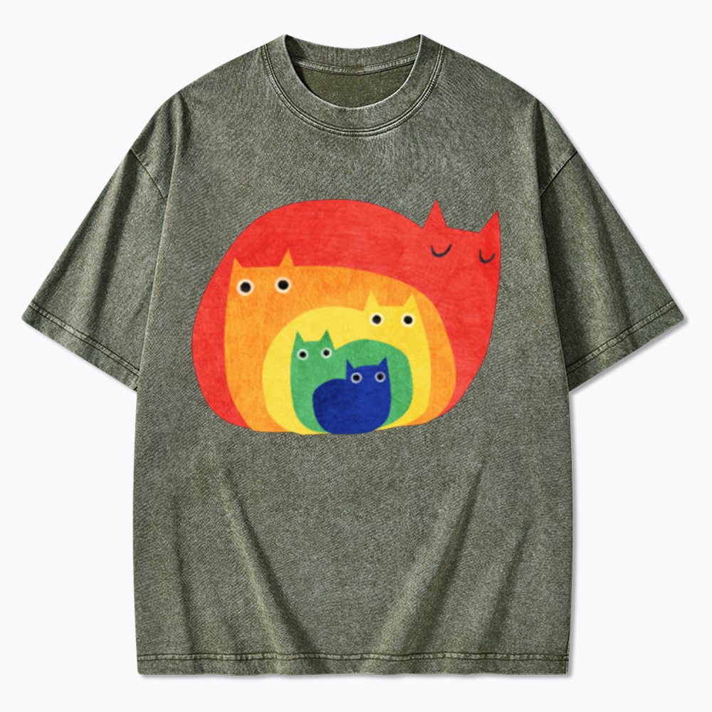Rainbow Cats Washed T-Shirt