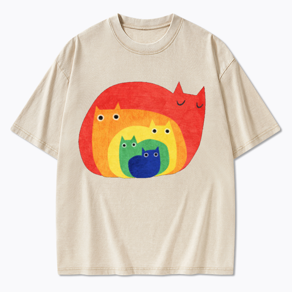 Rainbow Cats Washed T-Shirt