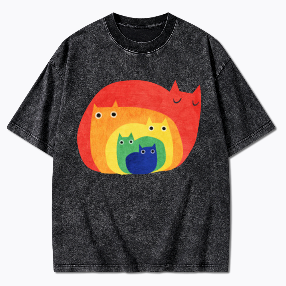 Rainbow Cats Washed T-Shirt