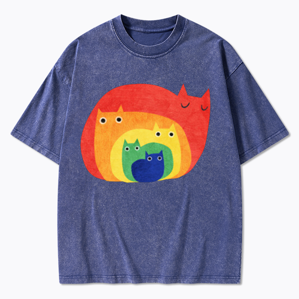Rainbow Cats Washed T-Shirt