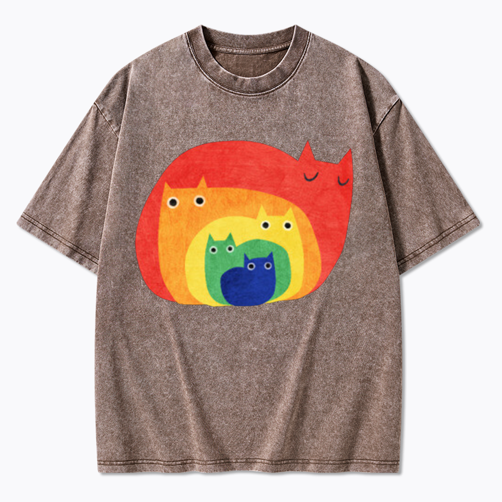 Rainbow Cats Washed T-Shirt