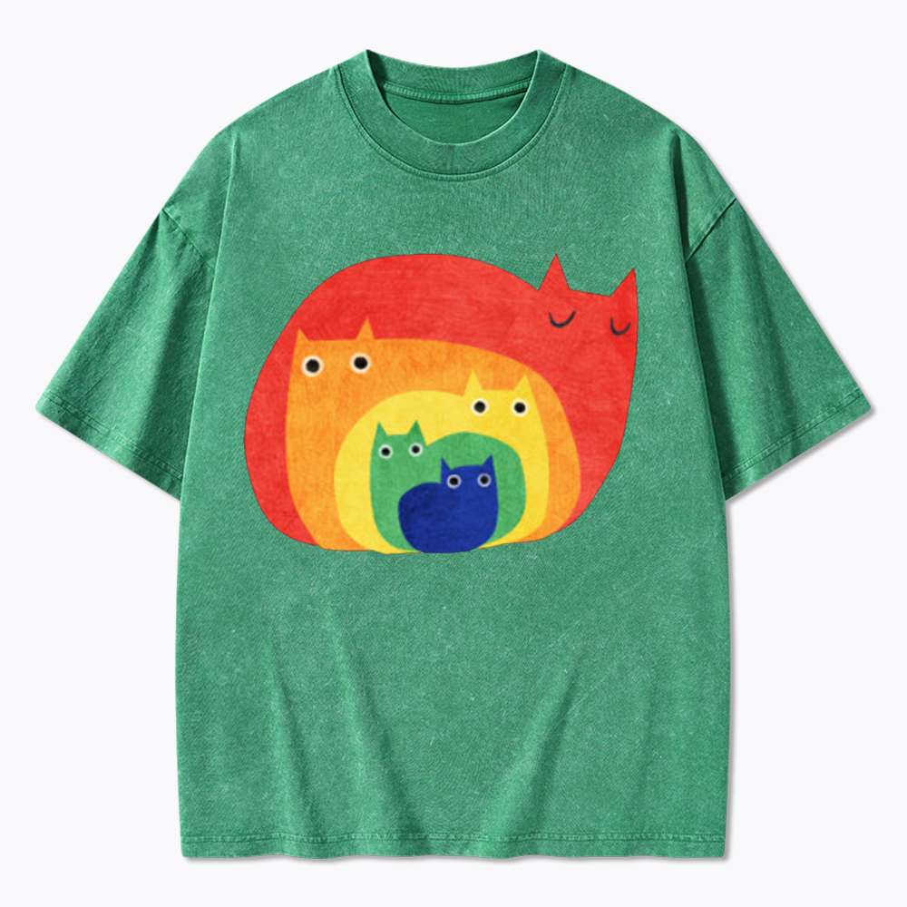 Rainbow Cats Washed T-Shirt