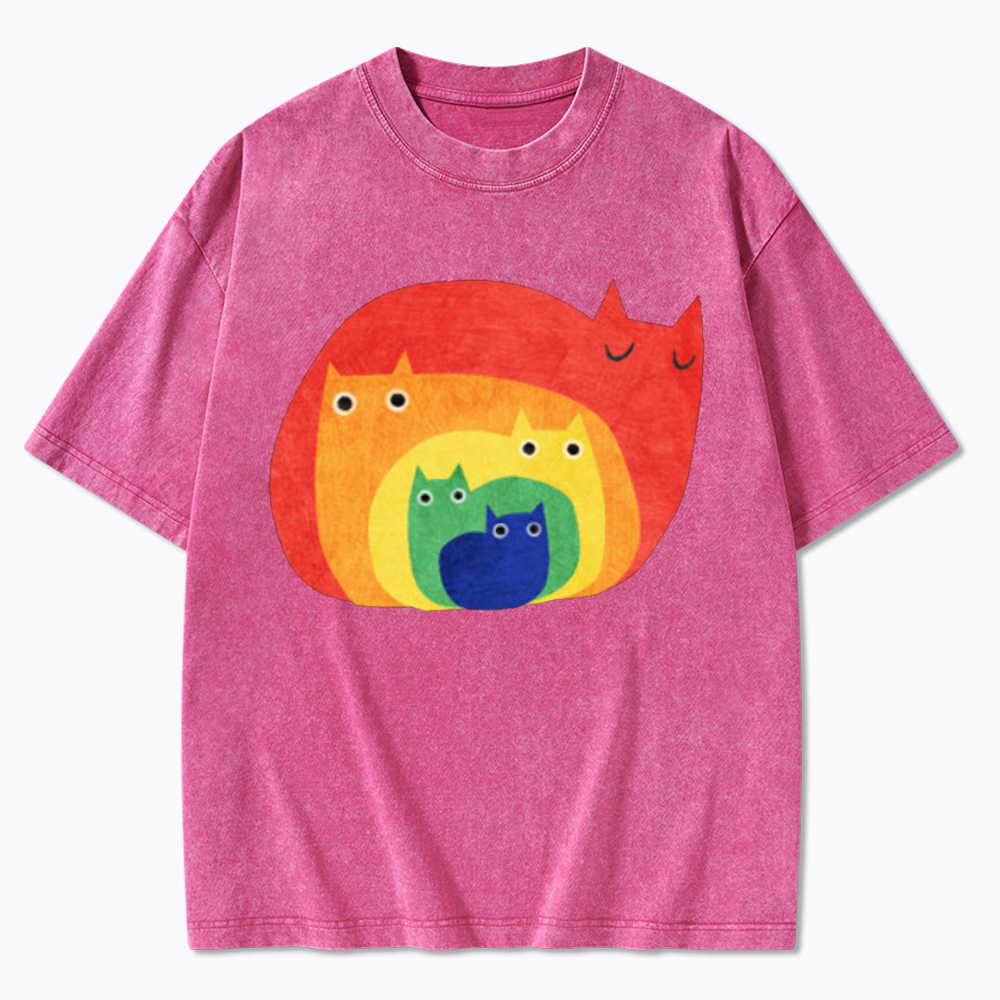 Rainbow Cats Washed T-Shirt