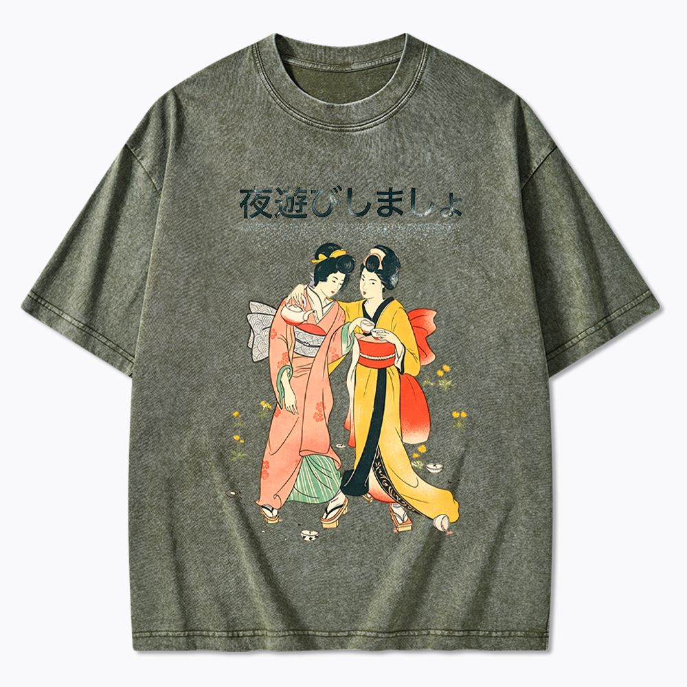 Party Hard Japanese Feminist Lesbian Washed T-Shirt