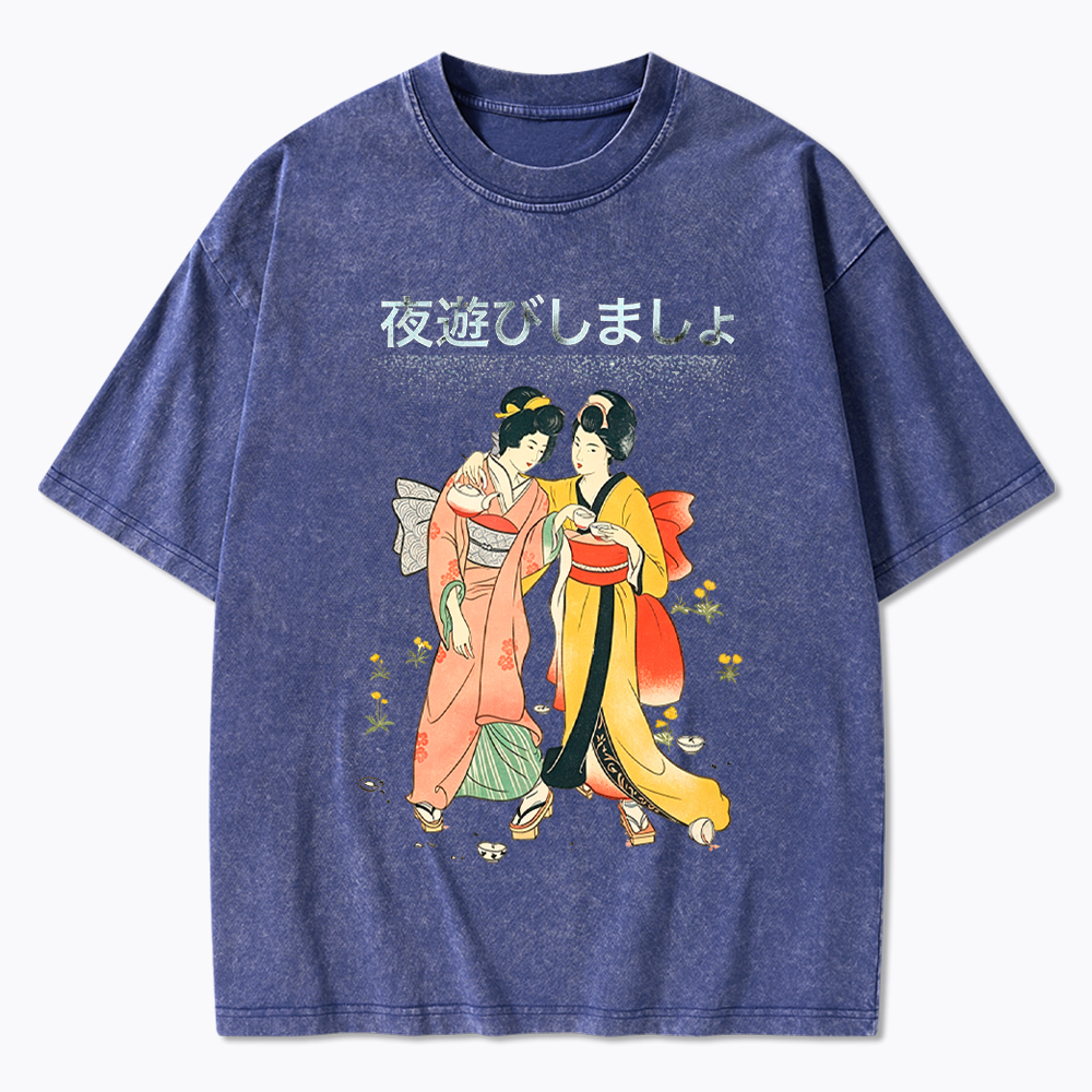 Party Hard Japanese Feminist Lesbian Washed T-Shirt