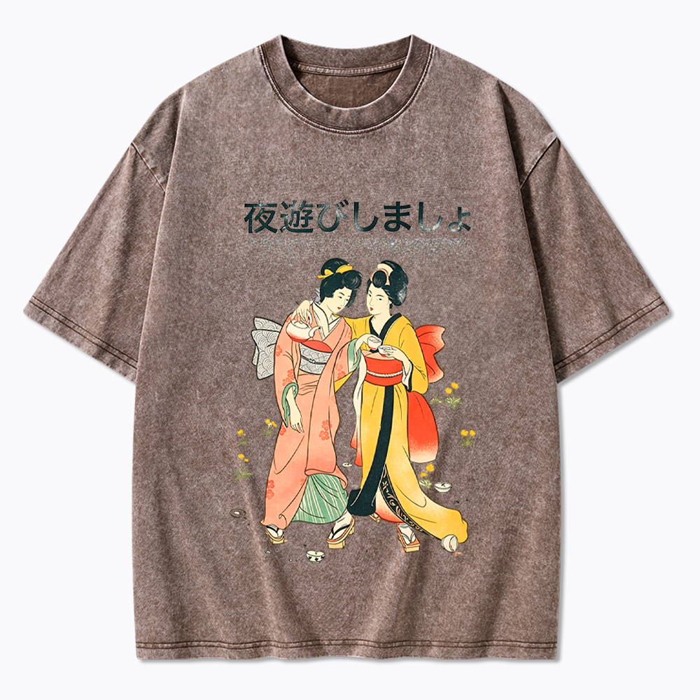 Party Hard Japanese Feminist Lesbian Washed T-Shirt