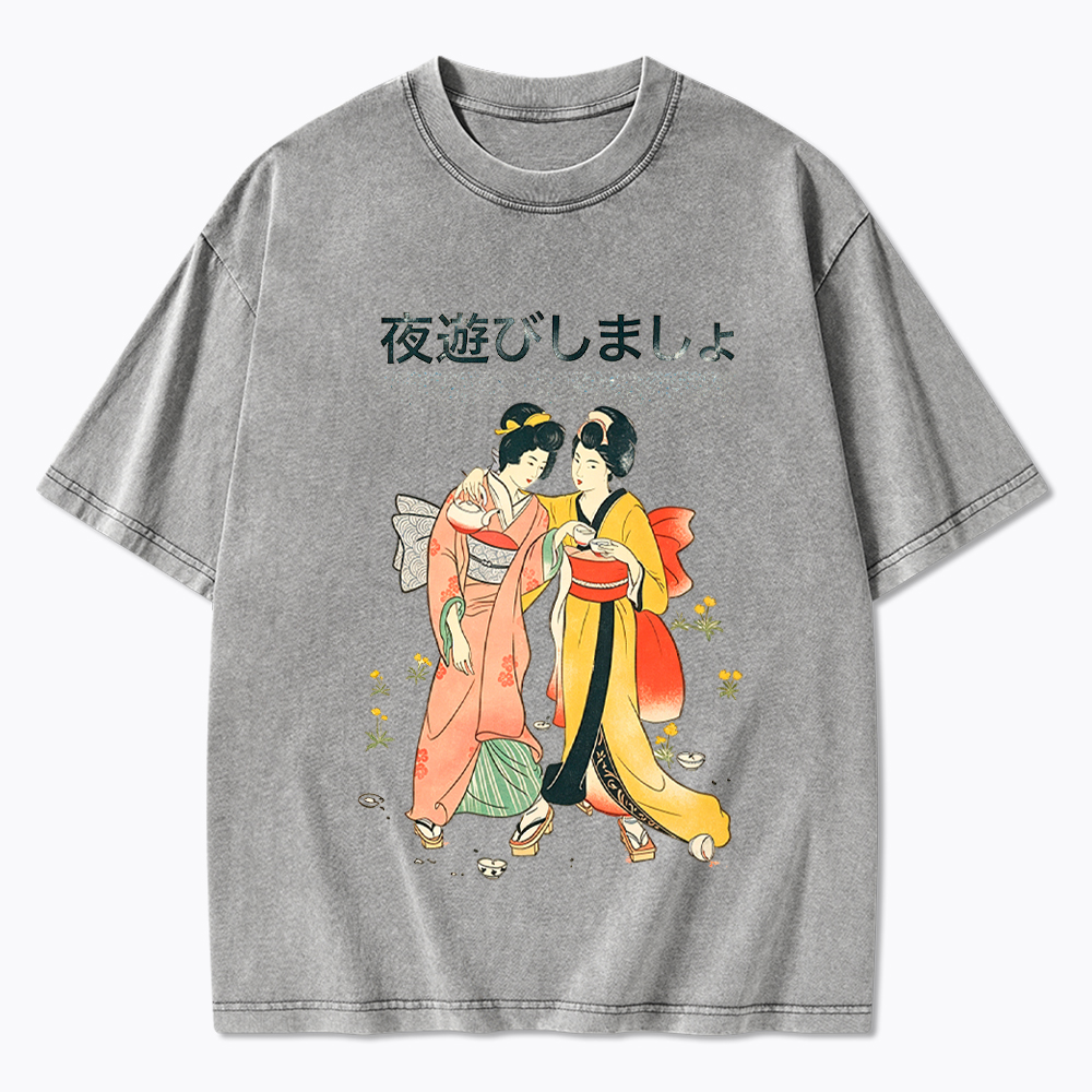 Party Hard Japanese Feminist Lesbian Washed T-Shirt