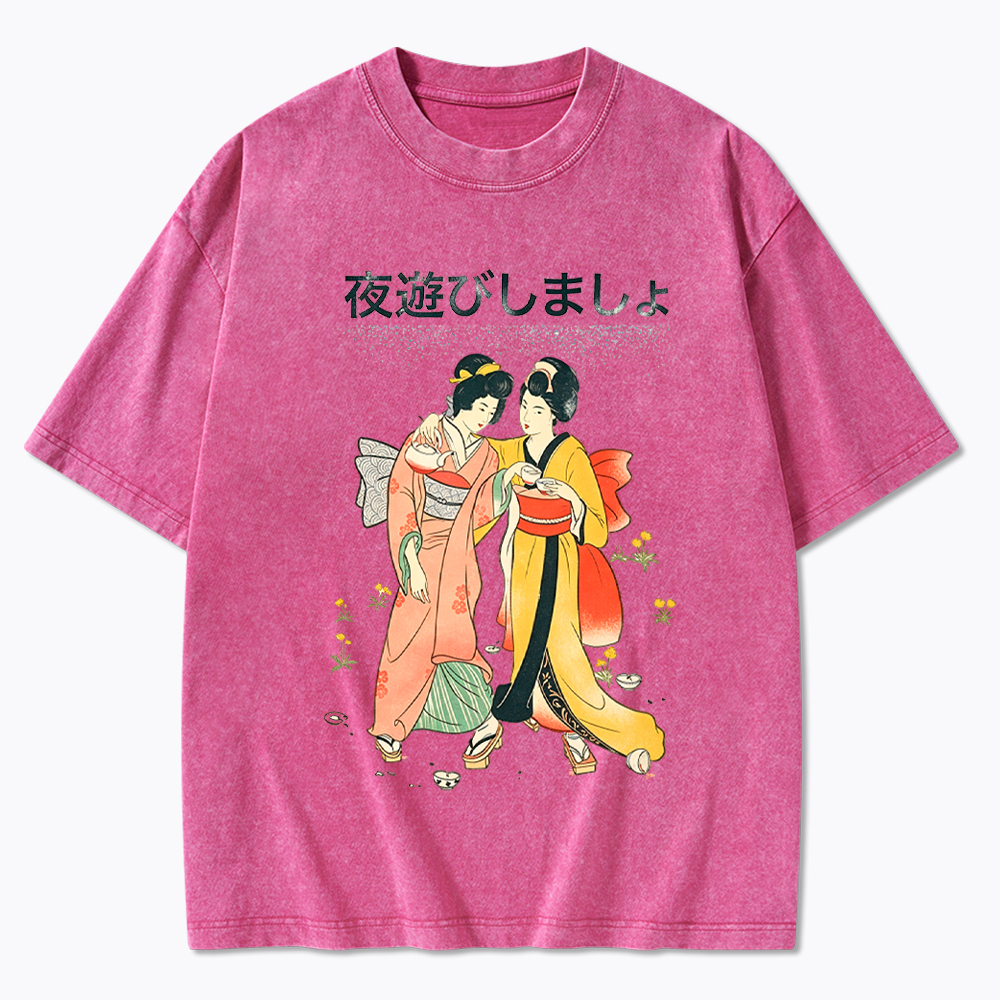 Party Hard Japanese Feminist Lesbian Washed T-Shirt