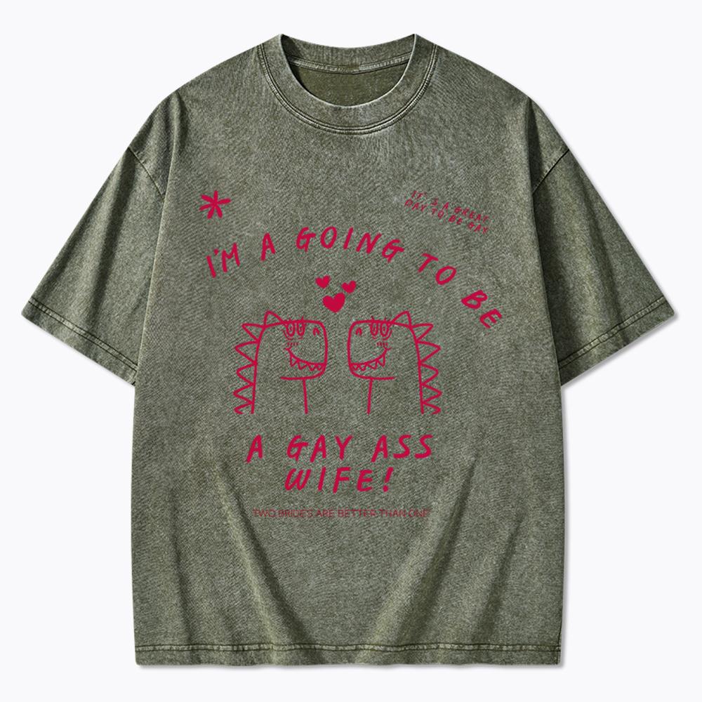 Dinosaur Lesbian Hen's Do Party Washed T-Shirt