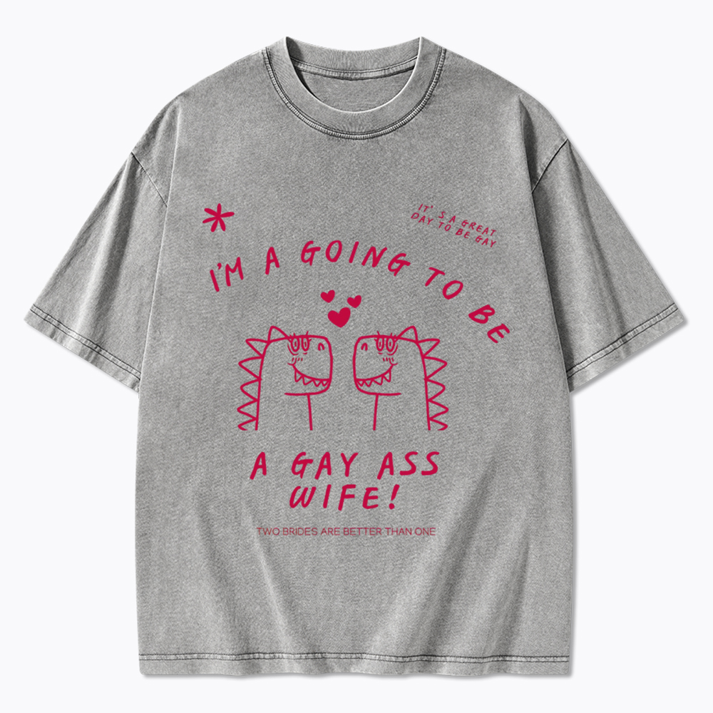 Dinosaur Lesbian Hen's Do Party Washed T-Shirt