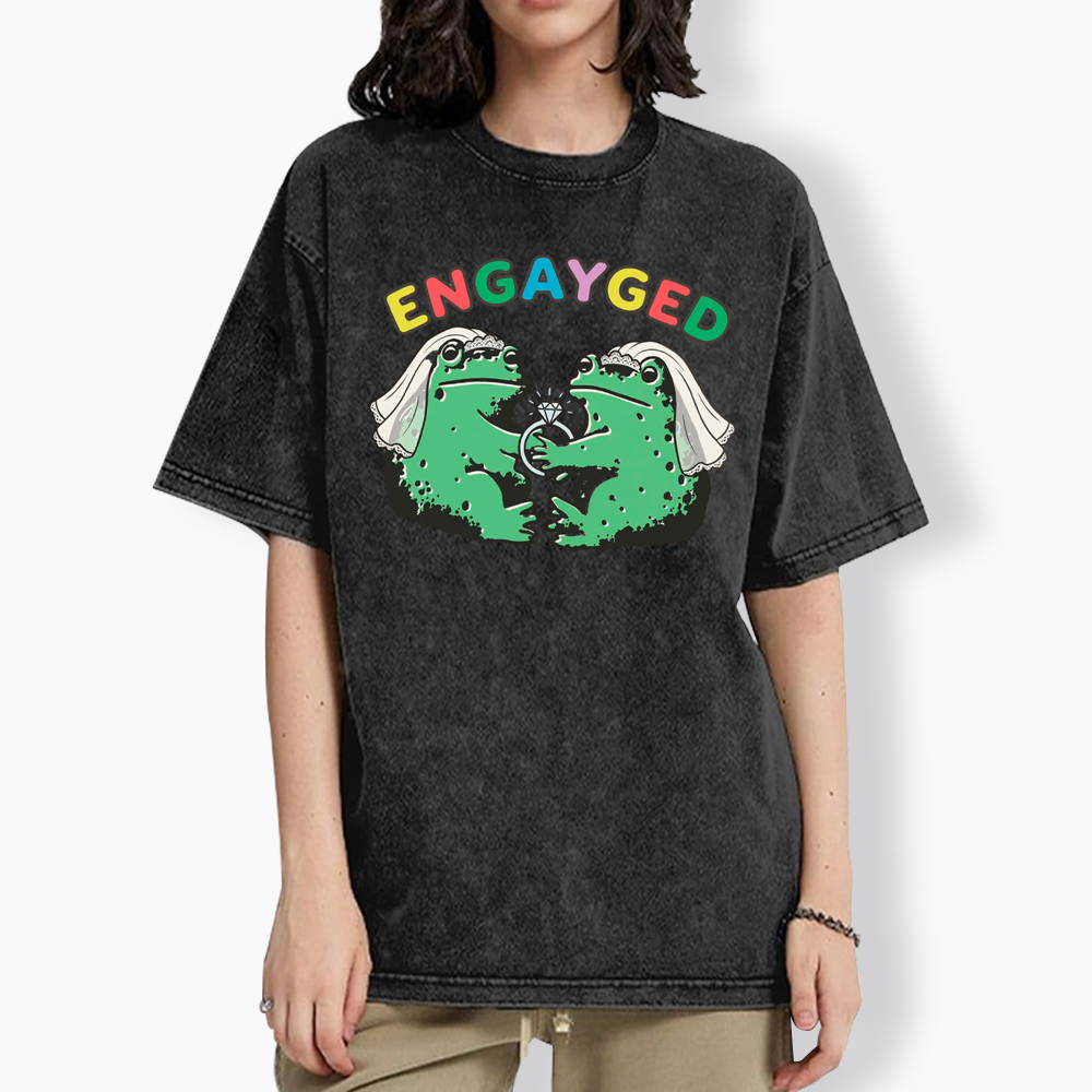 Funny Lesbian Engagement Washed T-Shirt