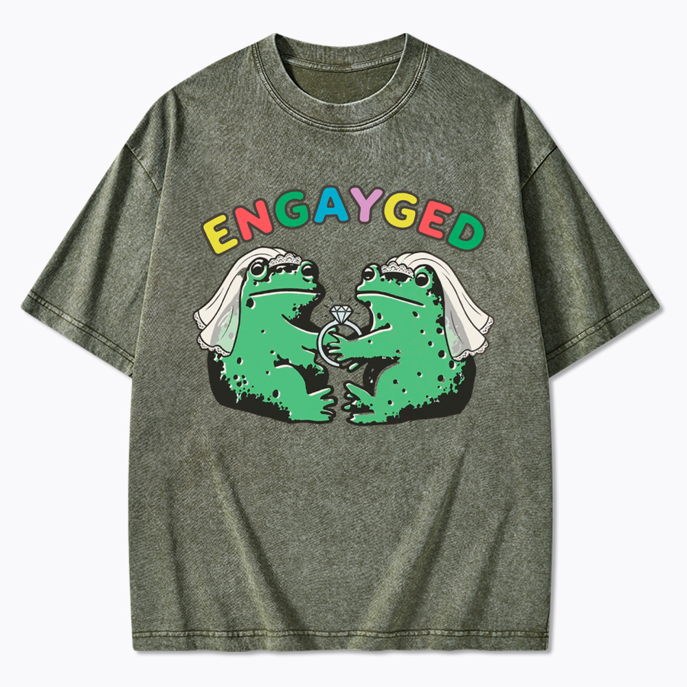Funny Lesbian Engagement Washed T-Shirt