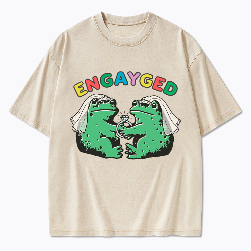 Funny Lesbian Engagement Washed T-Shirt