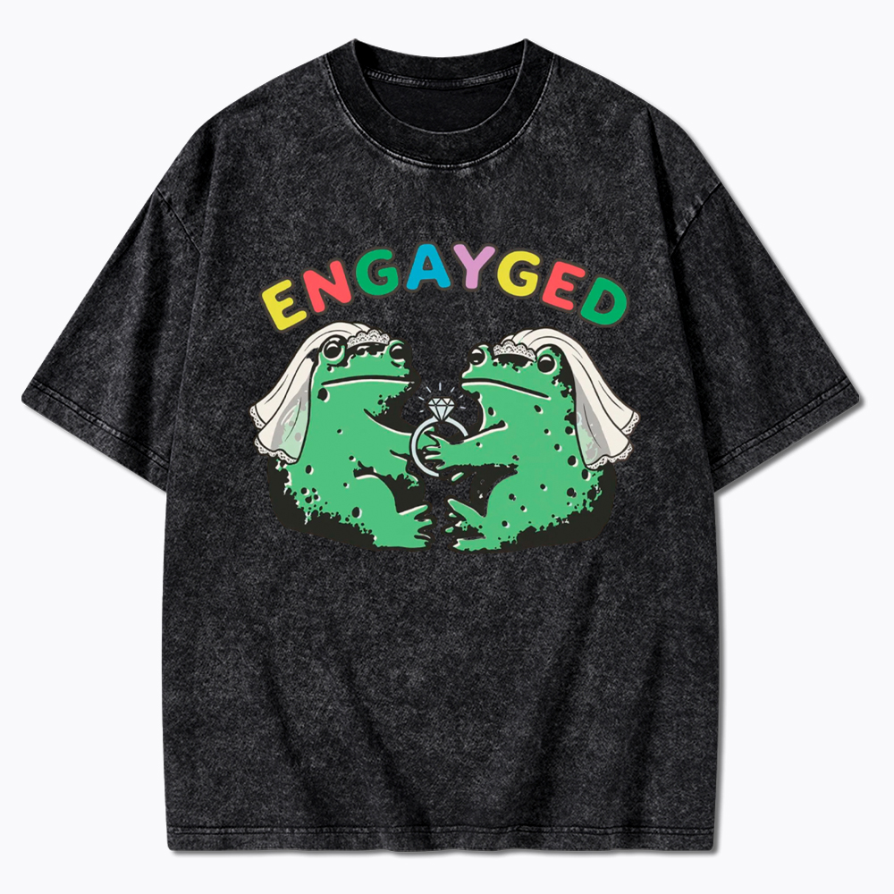 Funny Lesbian Engagement Washed T-Shirt