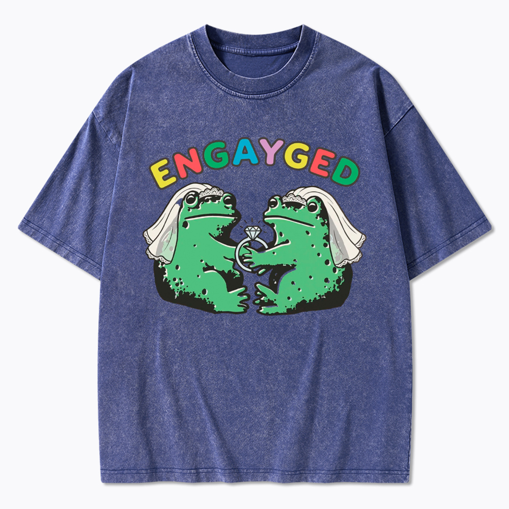 Funny Lesbian Engagement Washed T-Shirt