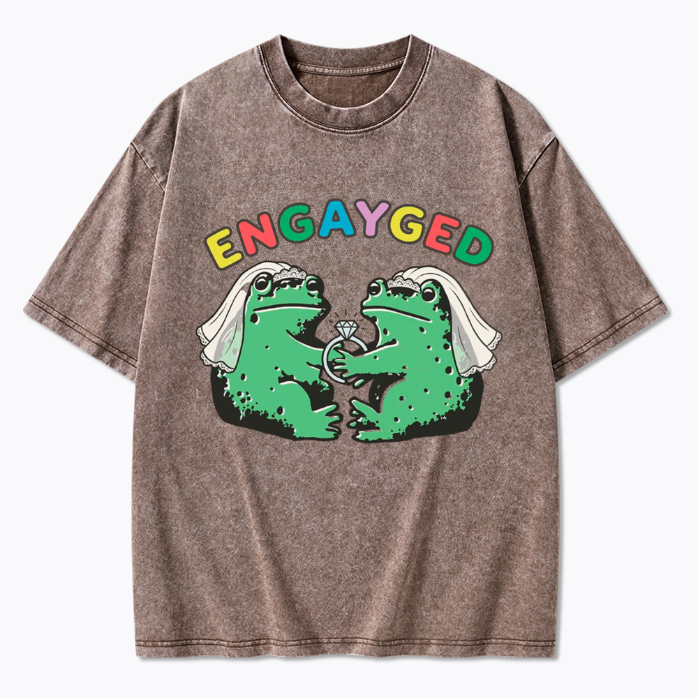 Funny Lesbian Engagement Washed T-Shirt