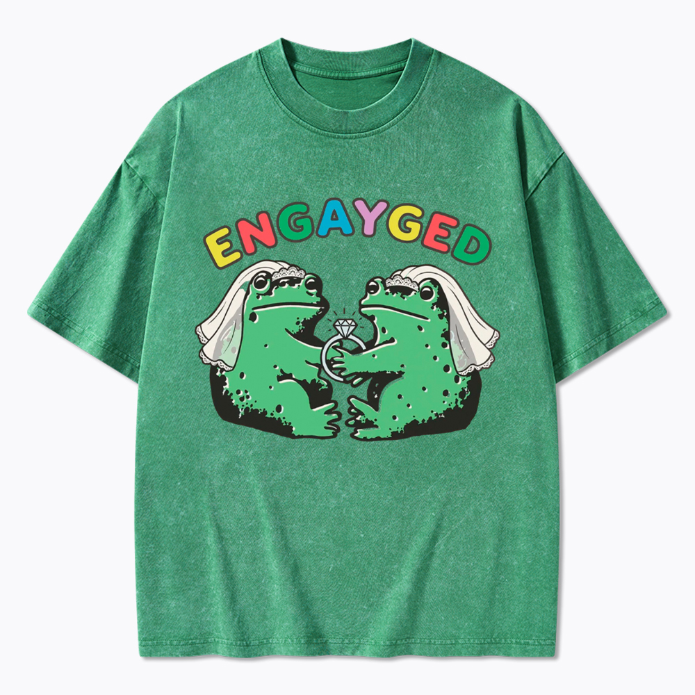 Funny Lesbian Engagement Washed T-Shirt