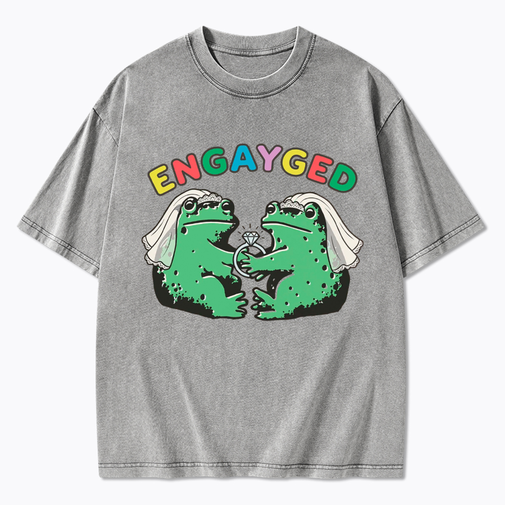 Funny Lesbian Engagement Washed T-Shirt