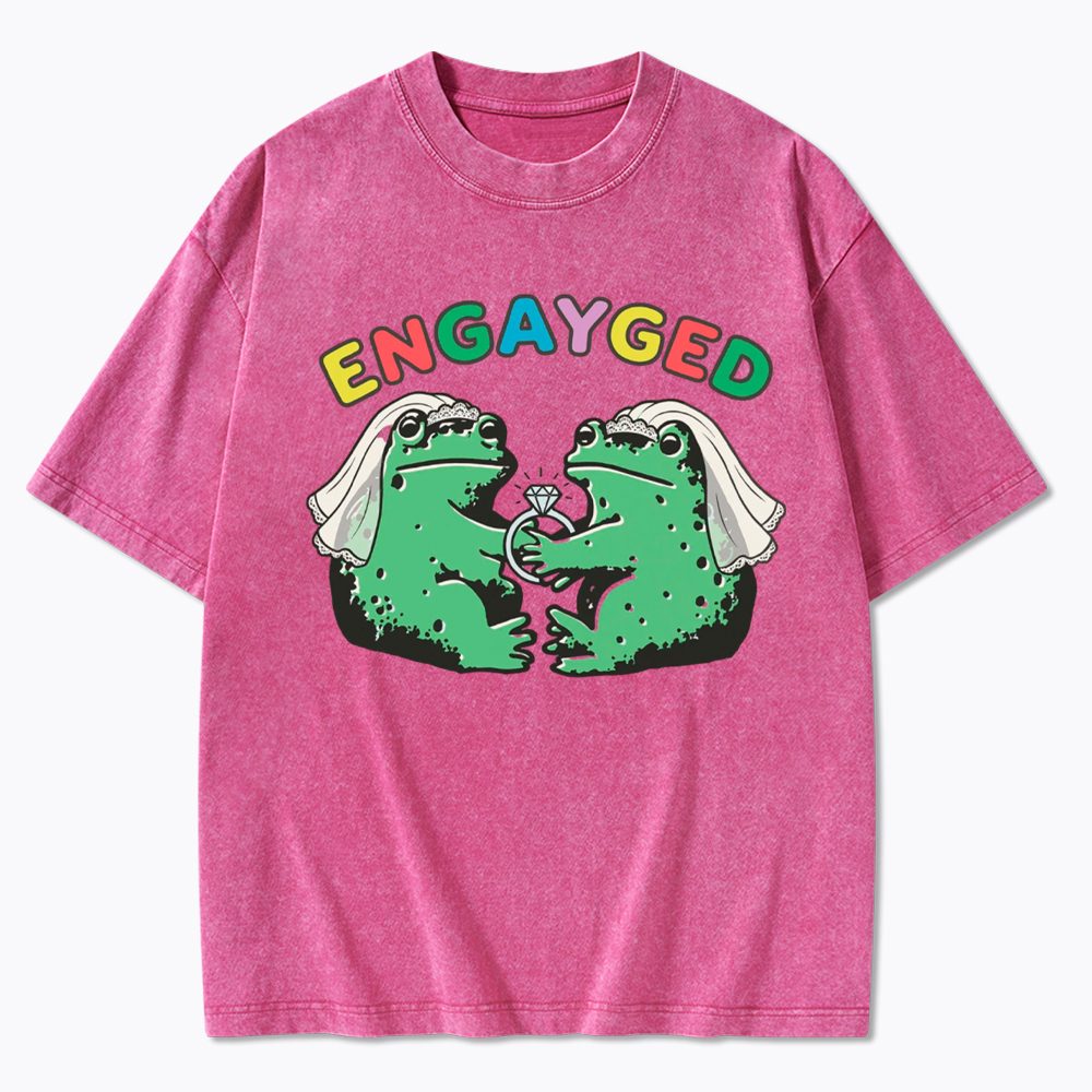 Funny Lesbian Engagement Washed T-Shirt