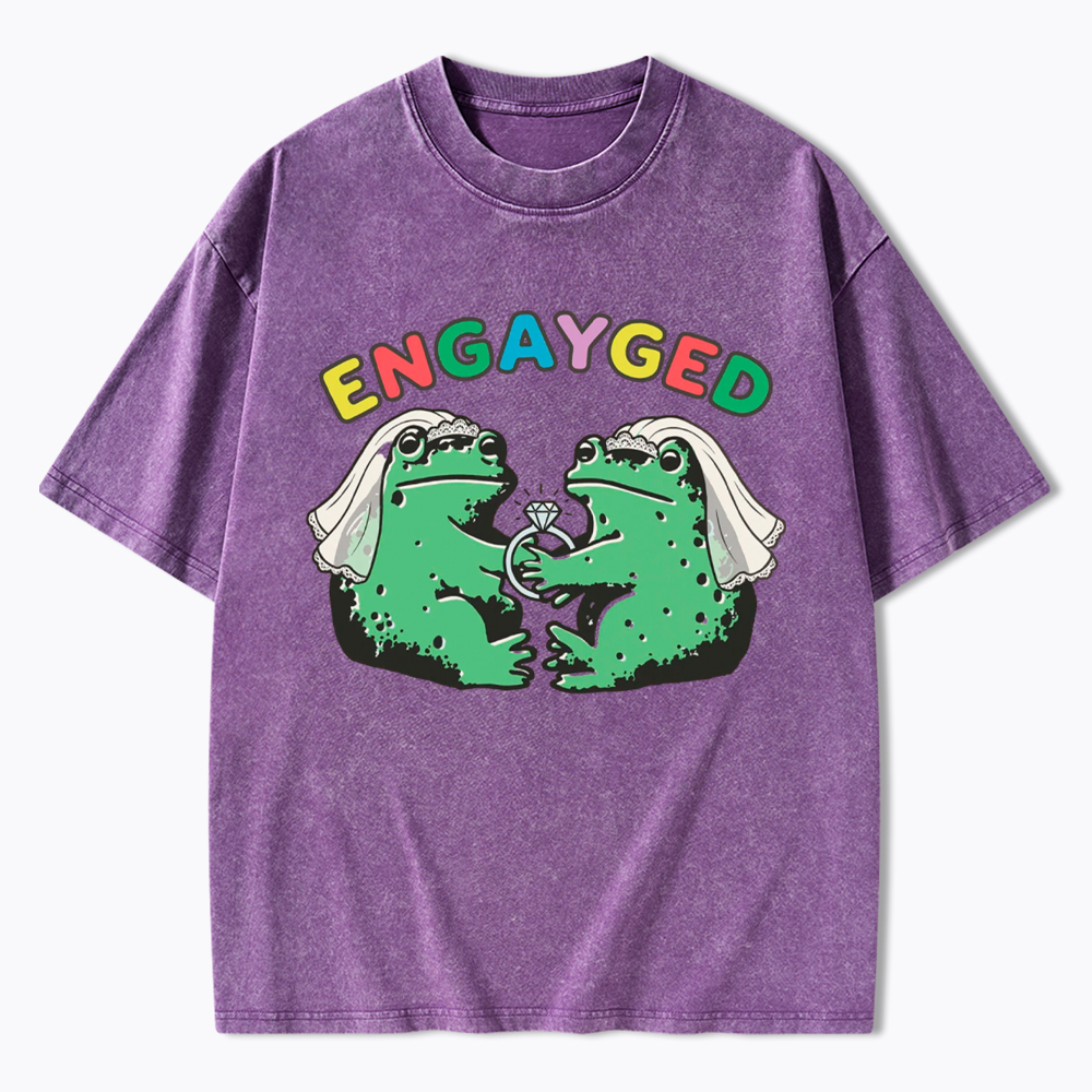 Funny Lesbian Engagement Washed T-Shirt