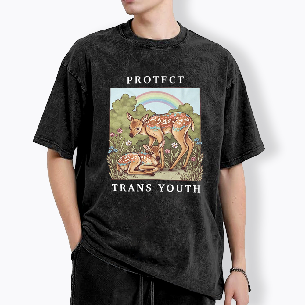 PROTECT TRANS YOUTH Queer LGBTQ Washed T-Shirt