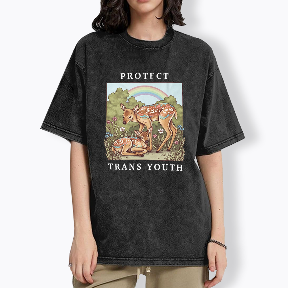 PROTECT TRANS YOUTH Queer LGBTQ Washed T-Shirt