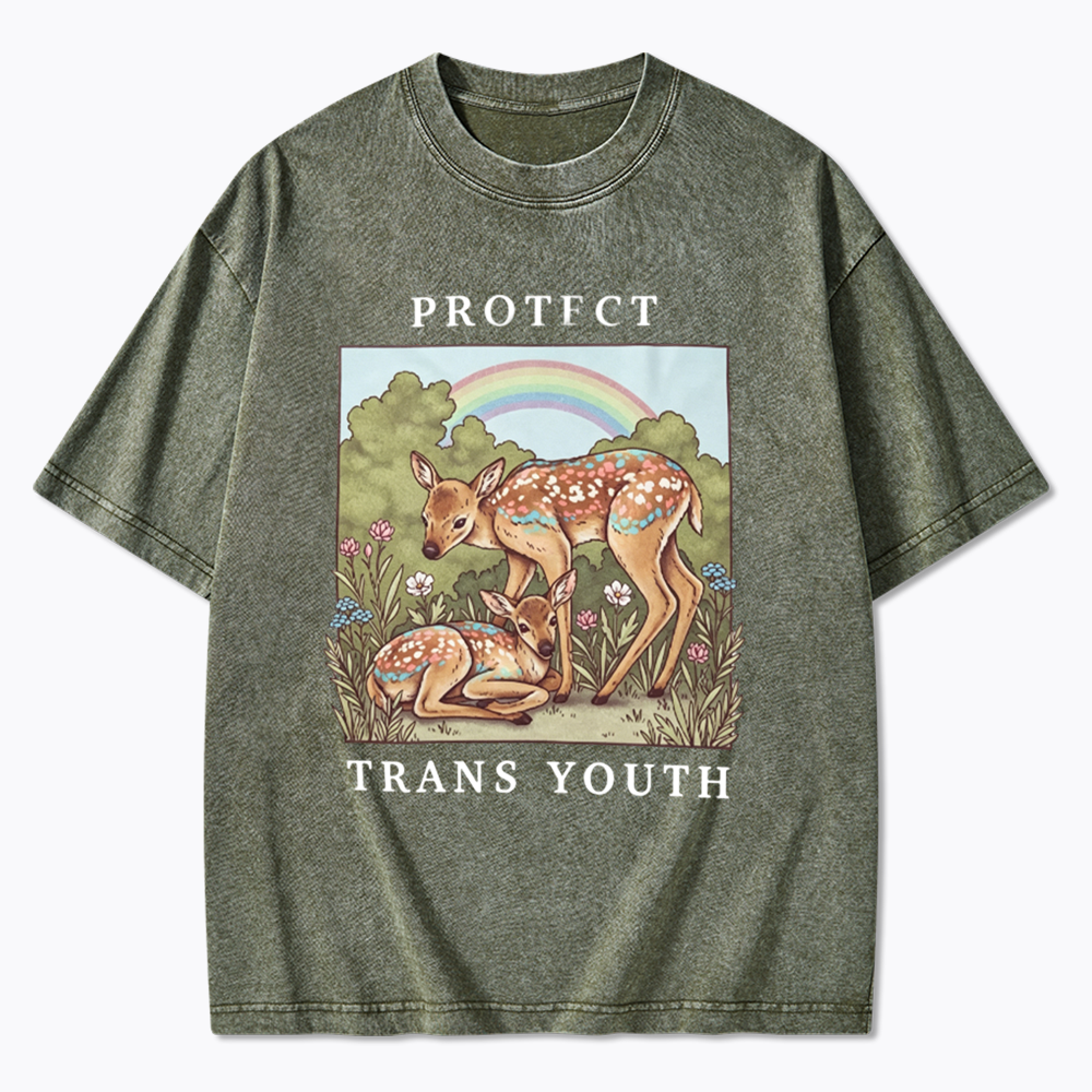 PROTECT TRANS YOUTH Queer LGBTQ Washed T-Shirt