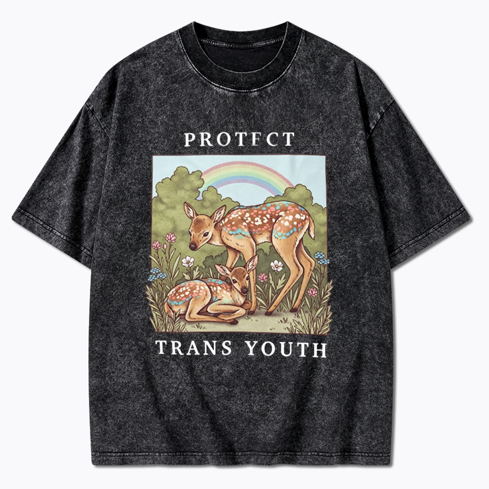 PROTECT TRANS YOUTH Queer LGBTQ Washed T-Shirt