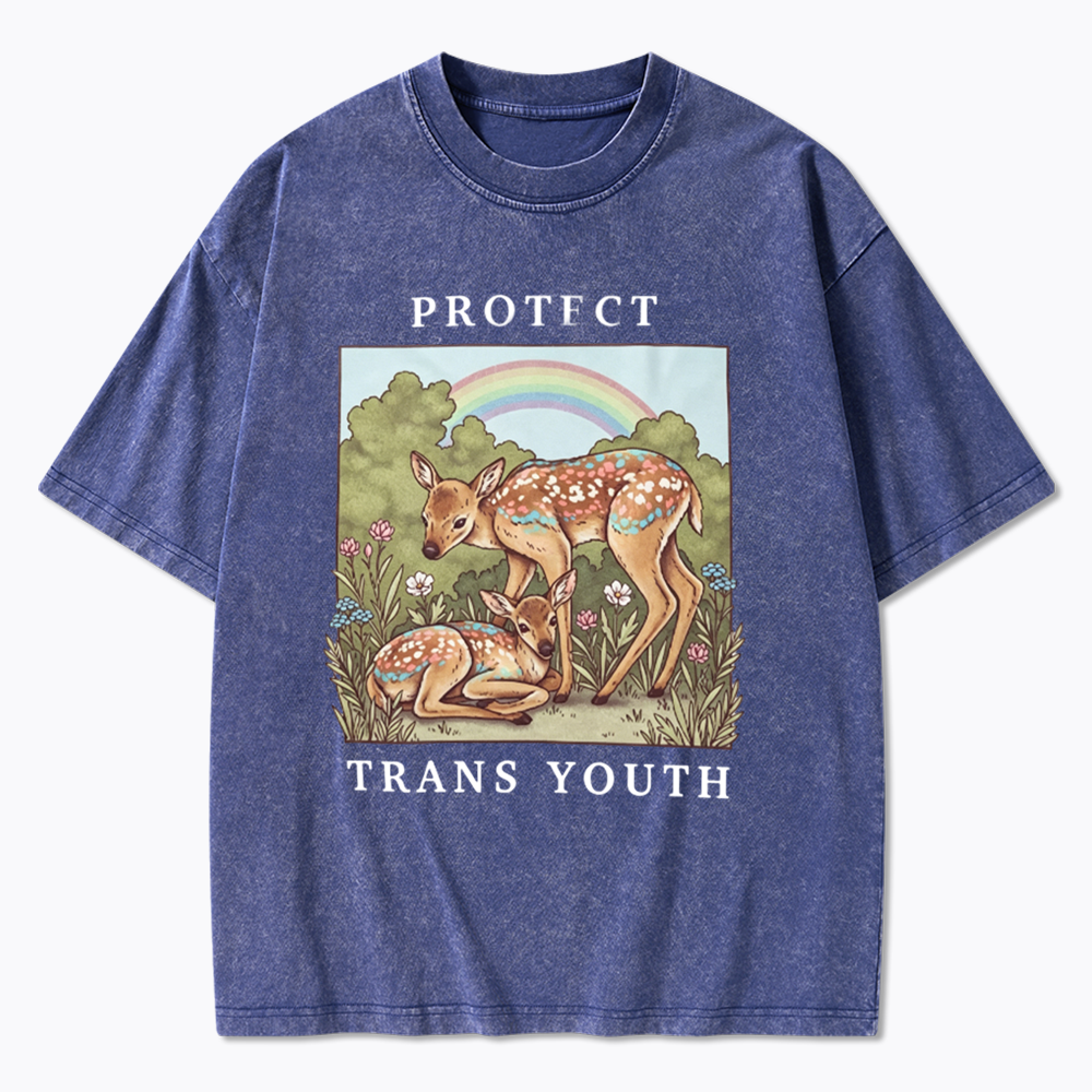 PROTECT TRANS YOUTH Queer LGBTQ Washed T-Shirt