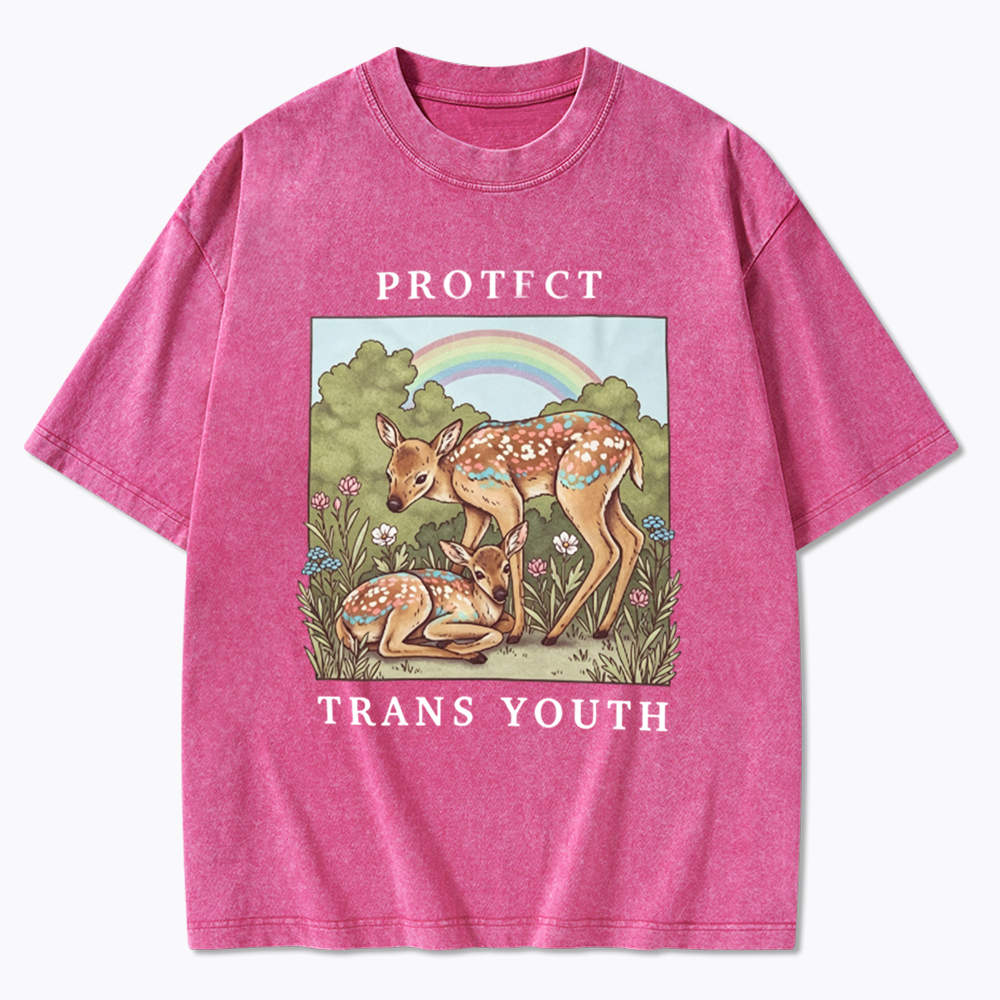 PROTECT TRANS YOUTH Queer LGBTQ Washed T-Shirt