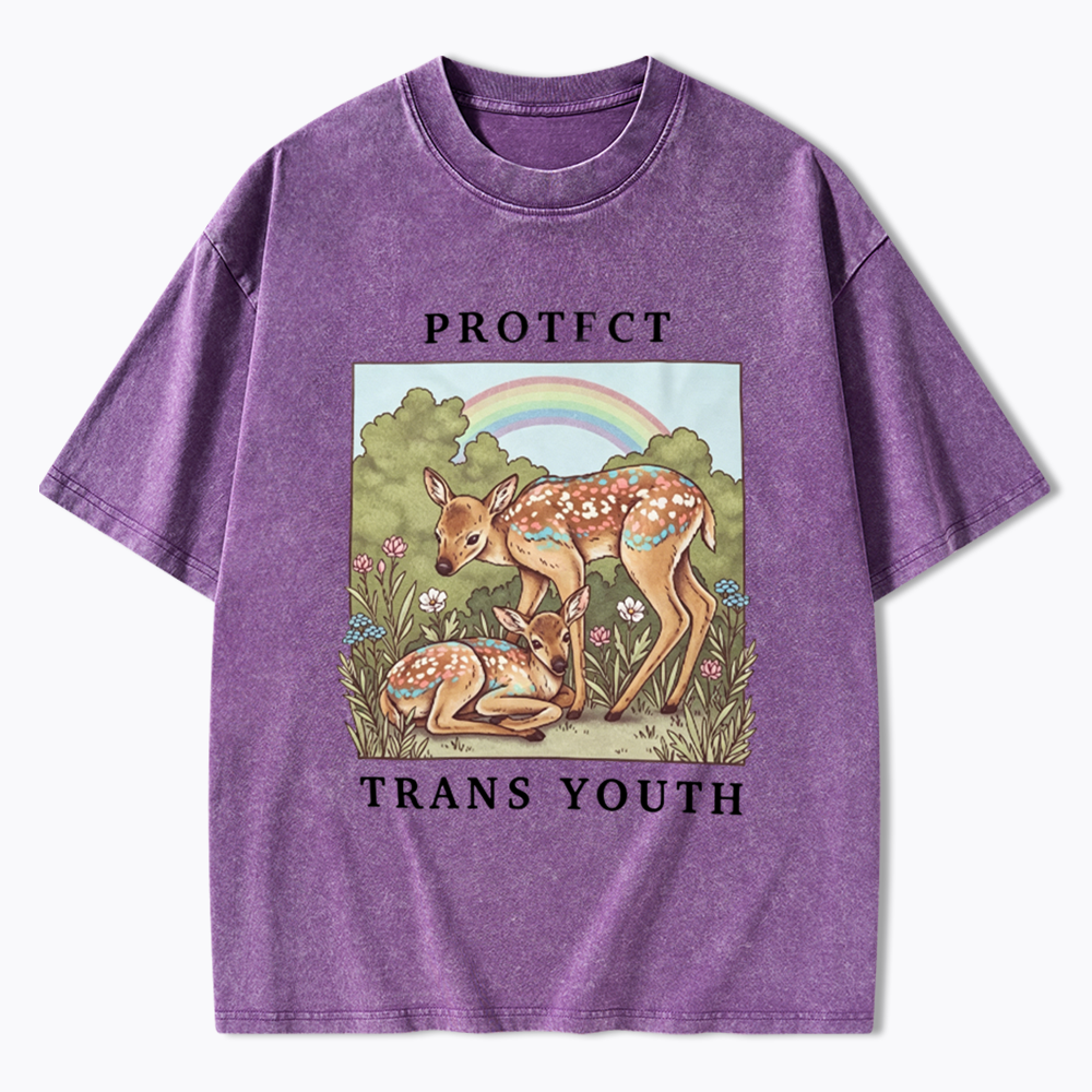 PROTECT TRANS YOUTH Queer LGBTQ Washed T-Shirt