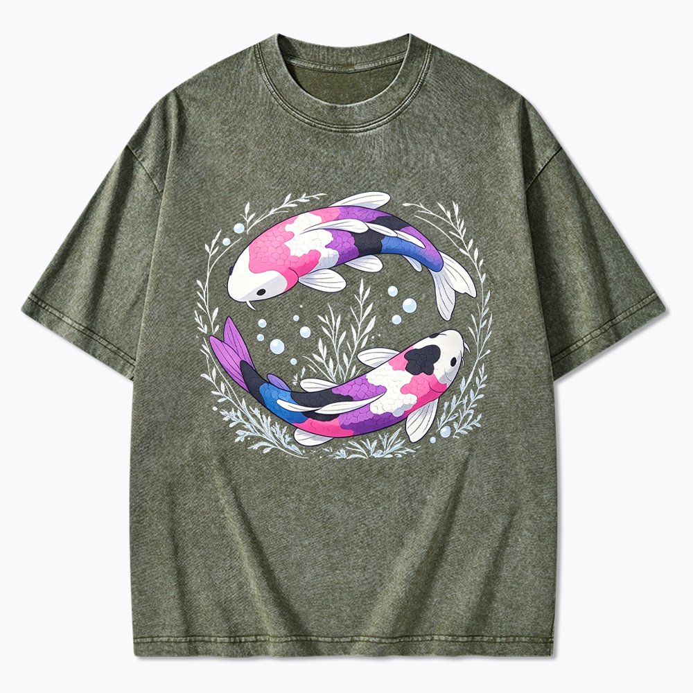 Subtle Genderfluid Koi Fish Washed T-Shirt