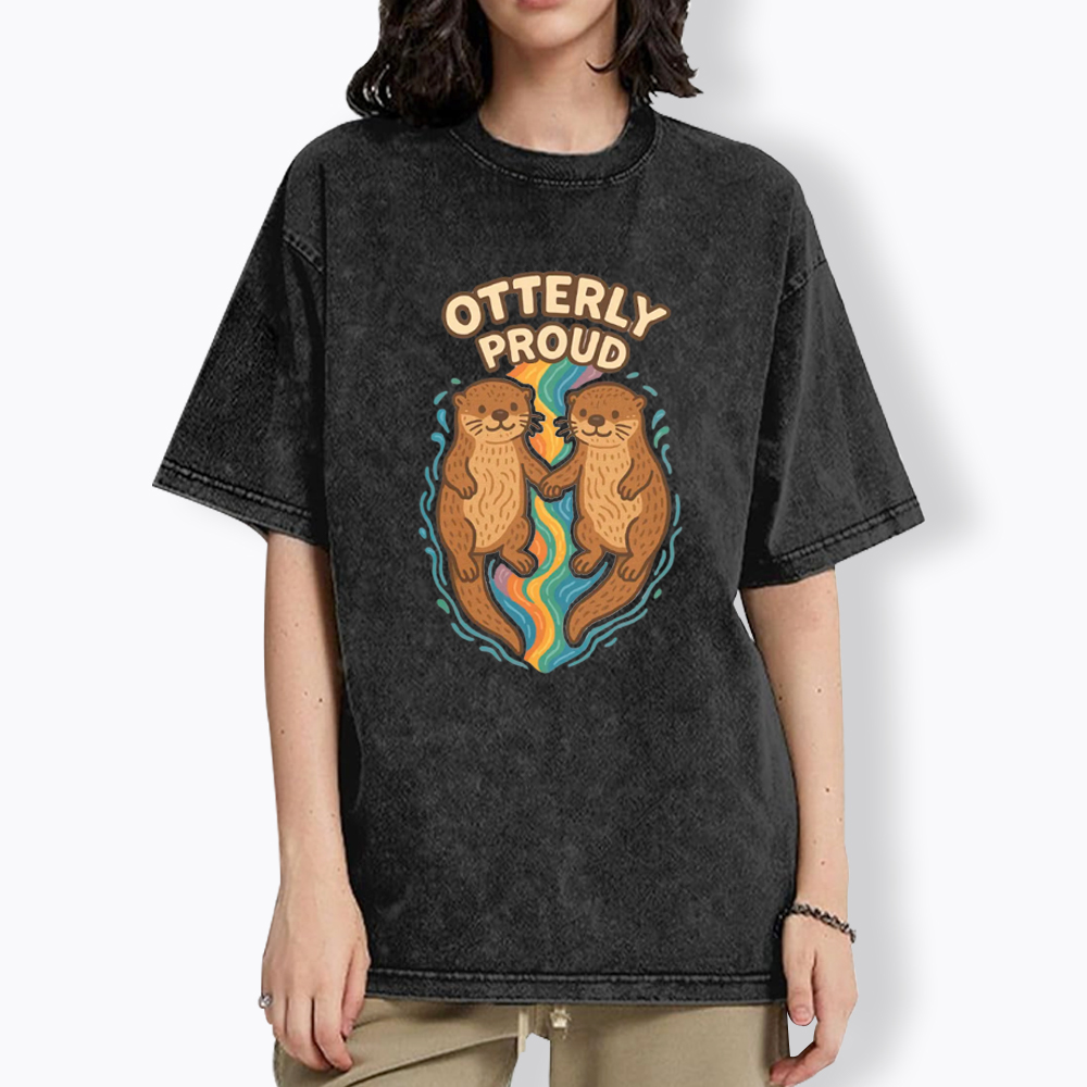 Cute Otter Gay Couple Washed T-Shirt