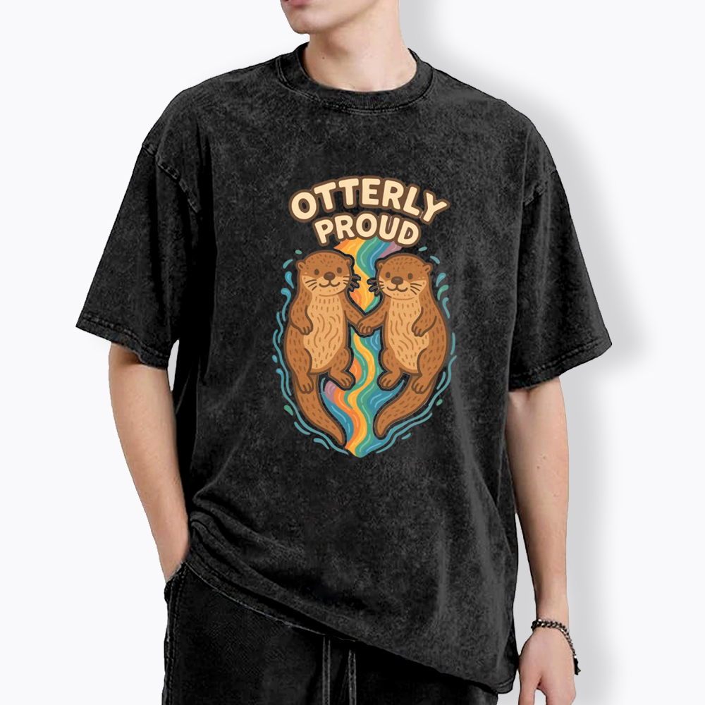 Cute Otter Gay Couple Washed T-Shirt