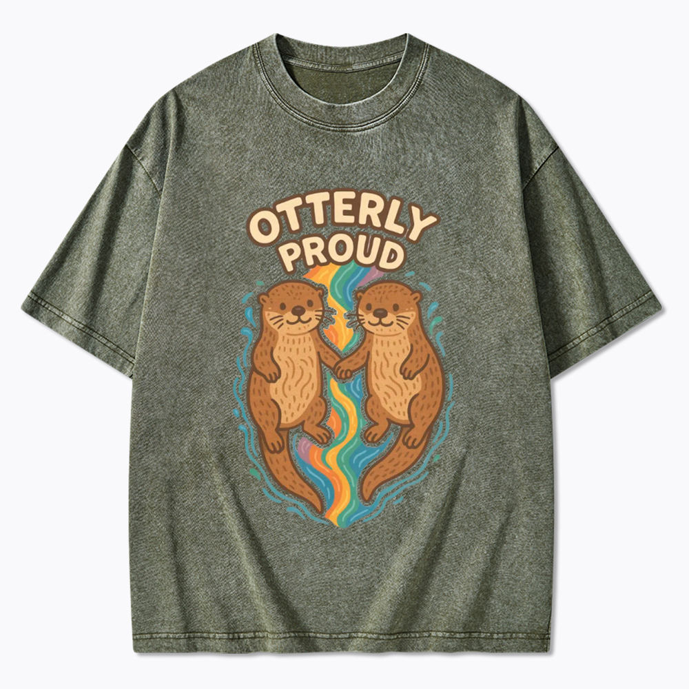 Cute Otter Gay Couple Washed T-Shirt