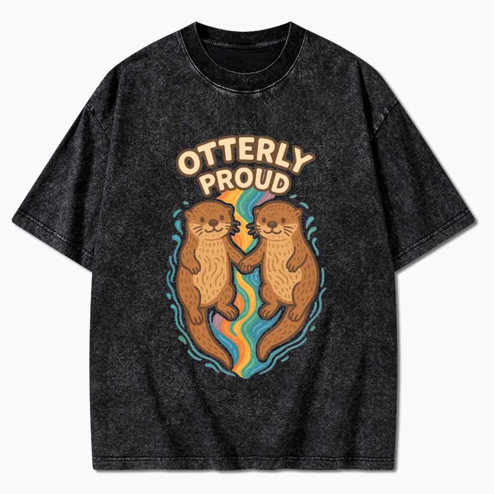 Cute Otter Gay Couple Washed T-Shirt