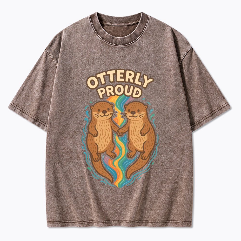 Cute Otter Gay Couple Washed T-Shirt